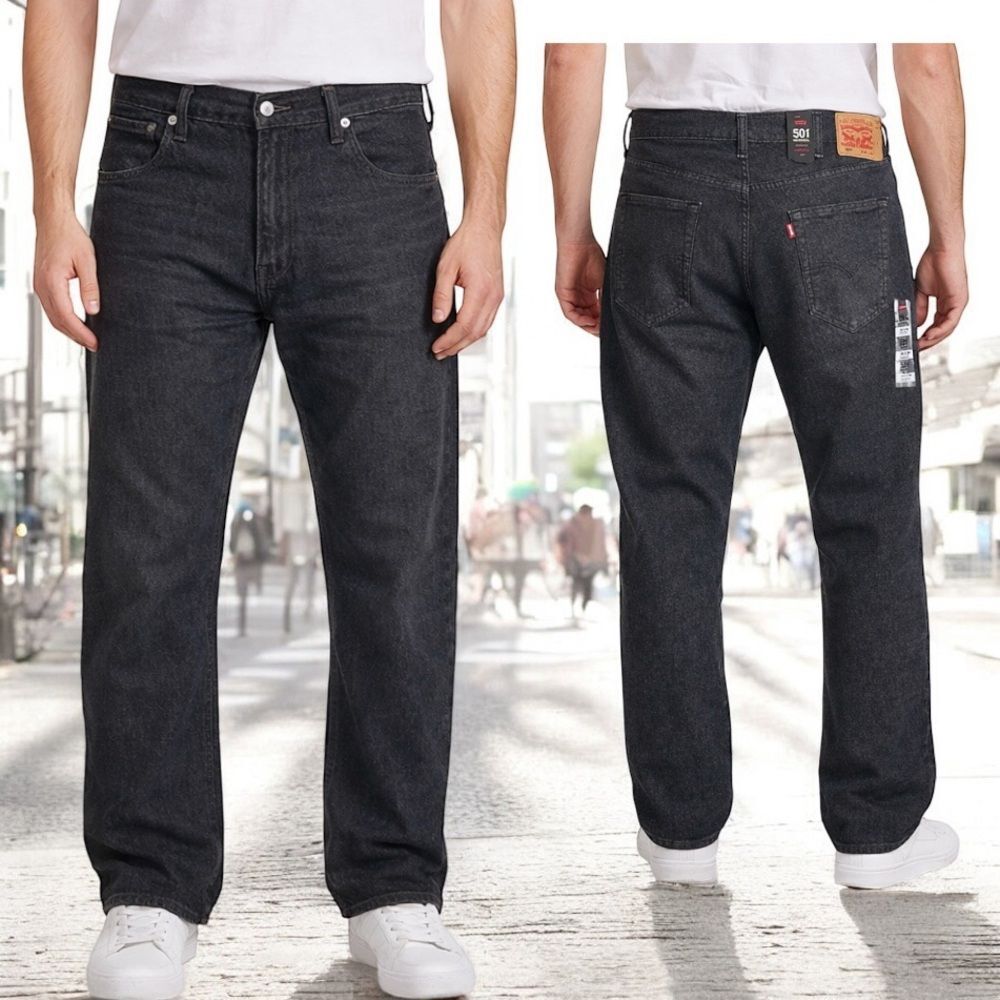 NWT Levi 501 Original Jeans Men 38x34 Faded Black Stretch Denim Button Fly